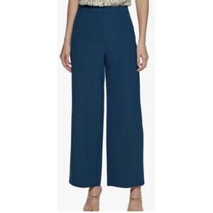 DKNY Women's Petite Trouser Side Zip Pant Dark Teal Peacock Blue Size 10P